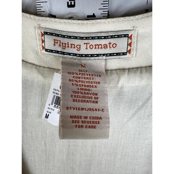 Flying Tomato Cream Faux Fur Vest Brown Rust Aztec Pattern Embroidery Medium NEW - Picture 2 of 6